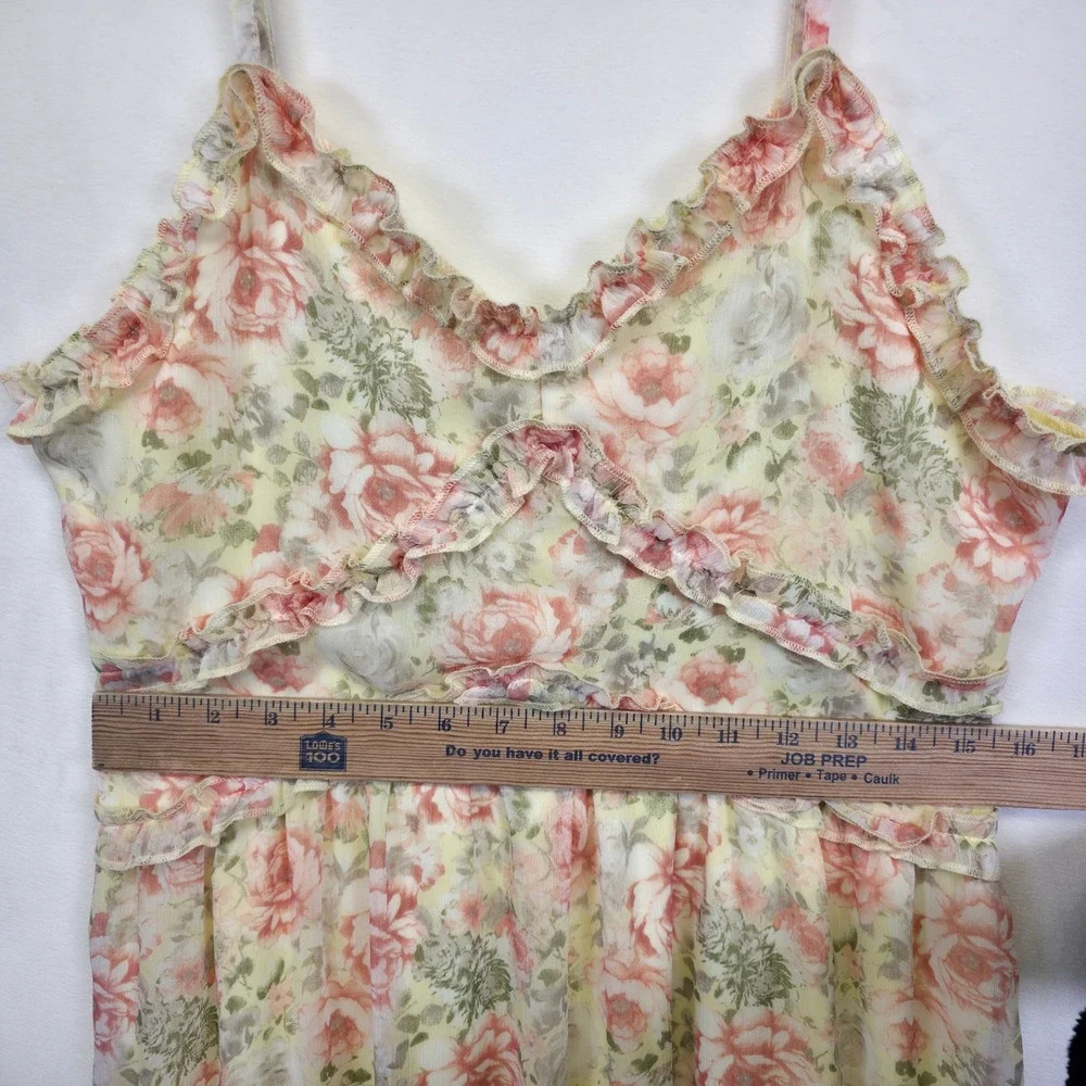 Nobo Dress Juniors L 11-13 Yellow Floral Babydoll Ruffle Cottagecore‎ Boho Midi